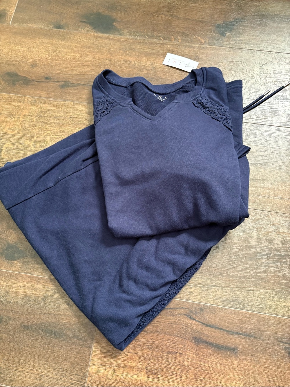 LIVI Lane Bryant Navy Lace-Trim V-Neck casual French Terry Set